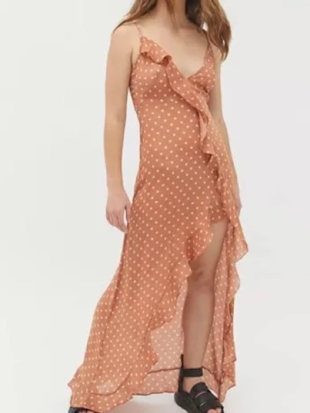 polkadot ruffled halo slip style dress